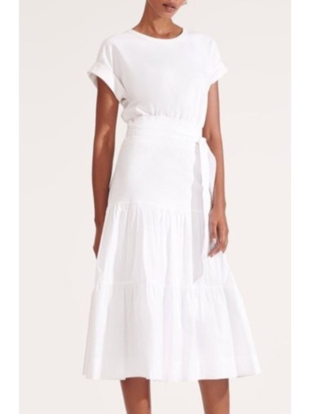 Veronica Beard Women's Sz Small White Tiered Midi Trail Dress With Belt
